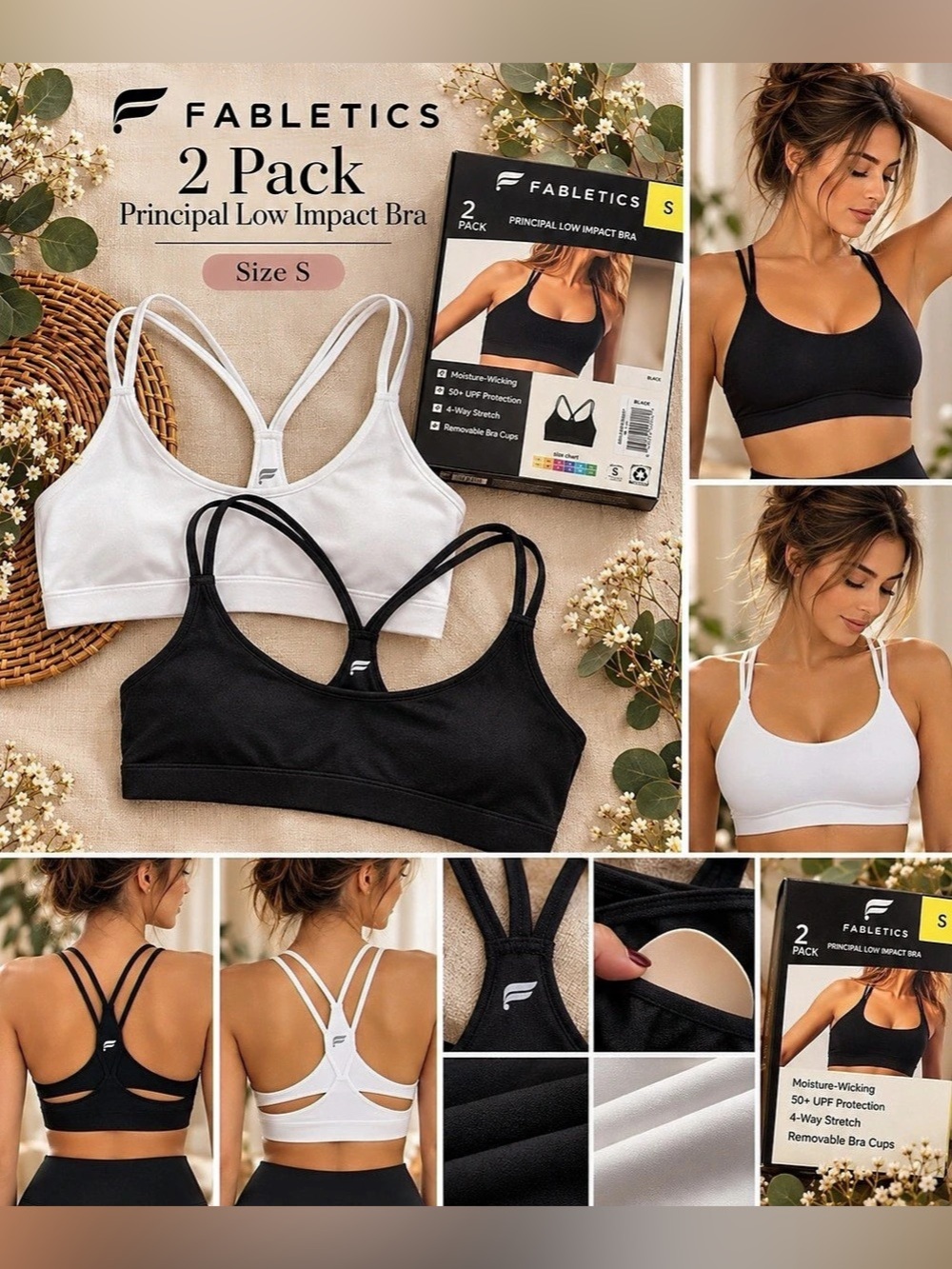 Fabletics Principal Low Impact Bra 2-Pack Black & White Small